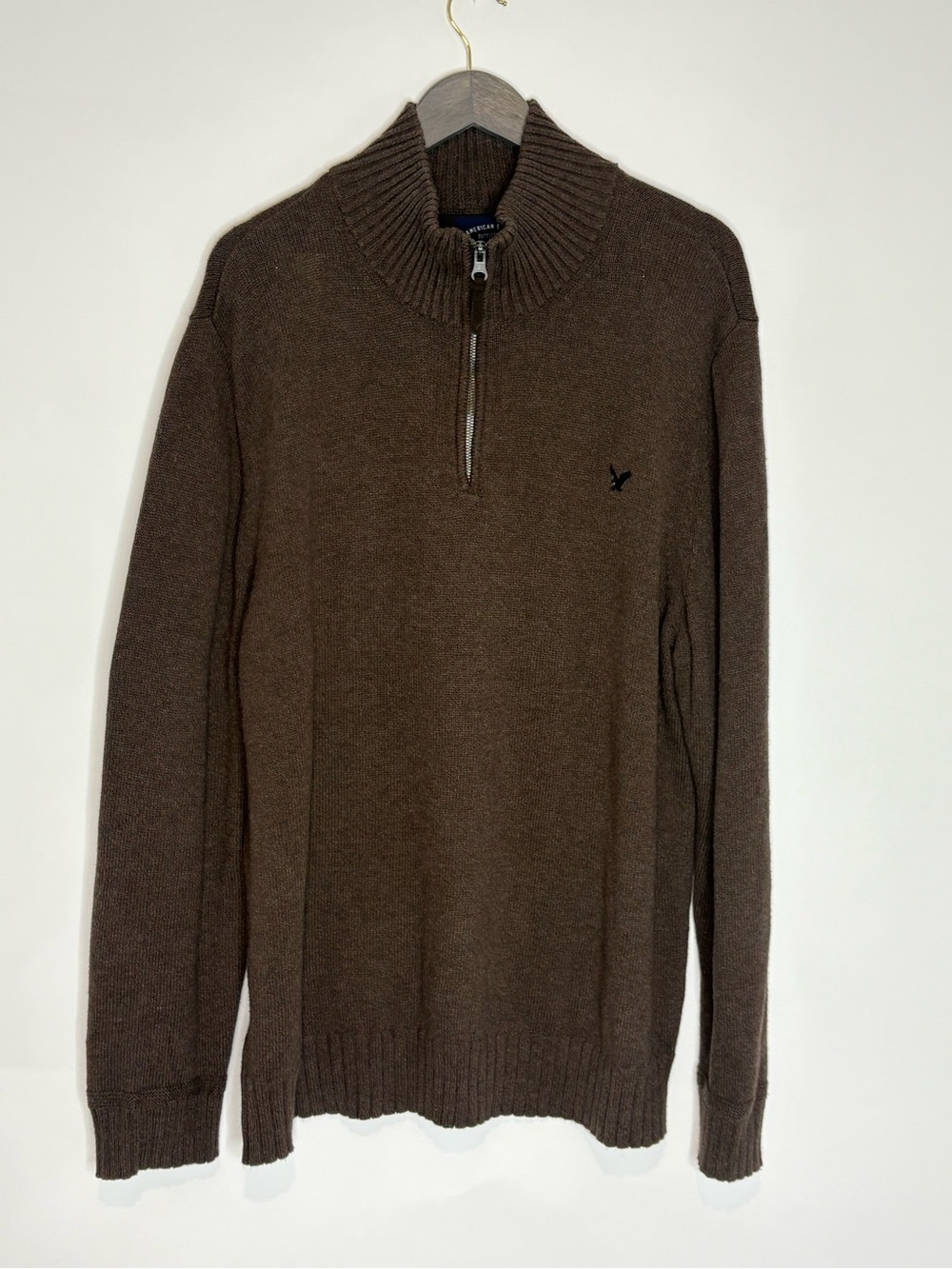 AMERICAN EAGLE Mens 2XL Brown Long Sleeve Quarter Zip Mock Neck Pullover Sweater